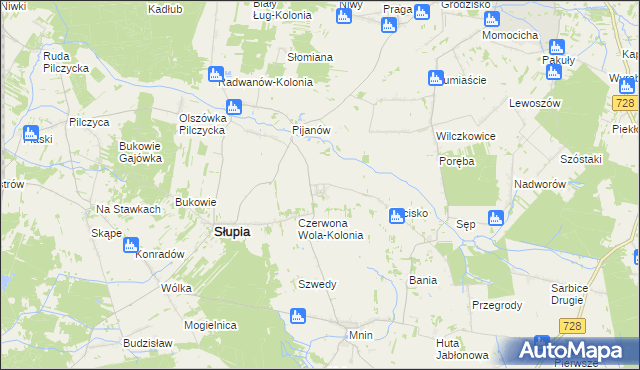 mapa Czerwona Wola gmina Słupia Konecka, Czerwona Wola gmina Słupia Konecka na mapie Targeo