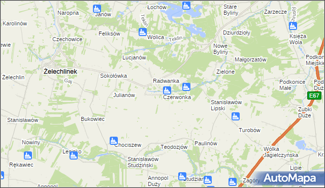 mapa Czerwonka gmina Żelechlinek, Czerwonka gmina Żelechlinek na mapie Targeo