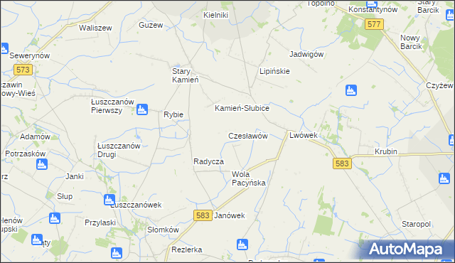 mapa Czesławów gmina Pacyna, Czesławów gmina Pacyna na mapie Targeo