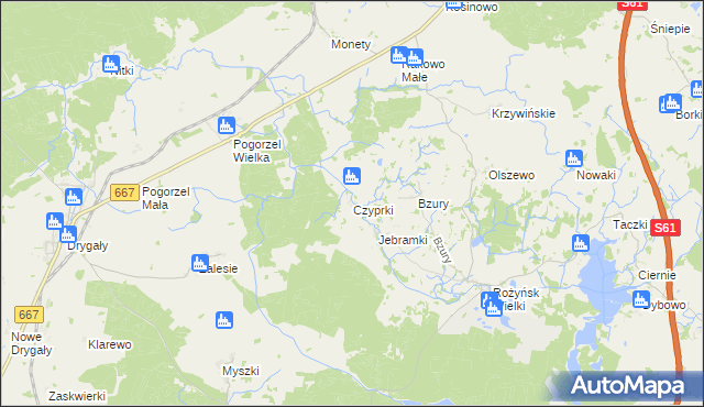 mapa Czyprki gmina Prostki, Czyprki gmina Prostki na mapie Targeo