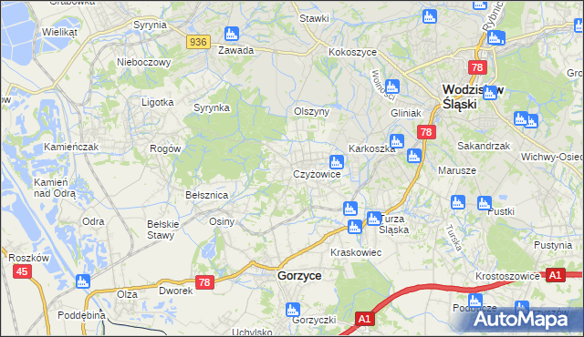 mapa Czyżowice gmina Gorzyce, Czyżowice gmina Gorzyce na mapie Targeo