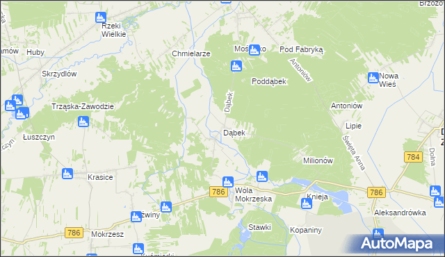 mapa Dąbek gmina Dąbrowa Zielona, Dąbek gmina Dąbrowa Zielona na mapie Targeo