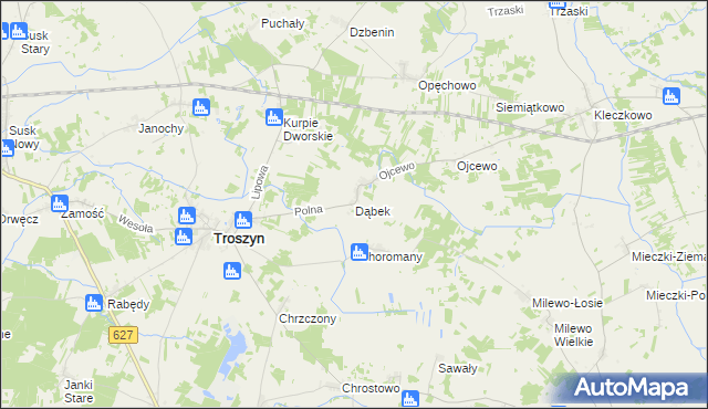 mapa Dąbek gmina Troszyn, Dąbek gmina Troszyn na mapie Targeo