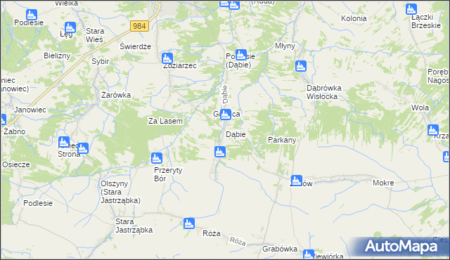 mapa Dąbie gmina Radomyśl Wielki, Dąbie gmina Radomyśl Wielki na mapie Targeo