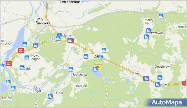 mapa Dąbie powiat krośnieński, Dąbie powiat krośnieński na mapie Targeo