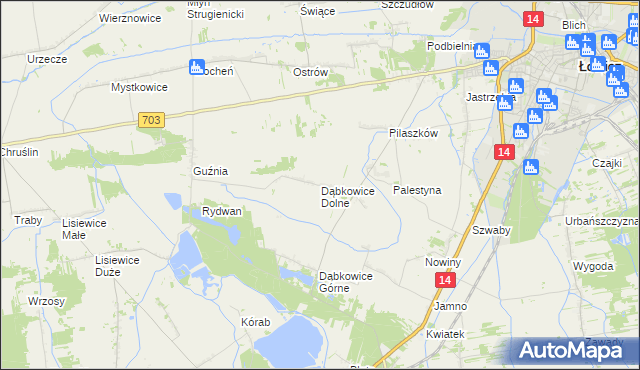 mapa Dąbkowice Dolne, Dąbkowice Dolne na mapie Targeo