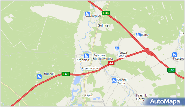 mapa Dąbrowa Bolesławiecka, Dąbrowa Bolesławiecka na mapie Targeo