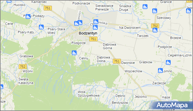 mapa Dąbrowa Dolna gmina Bodzentyn, Dąbrowa Dolna gmina Bodzentyn na mapie Targeo