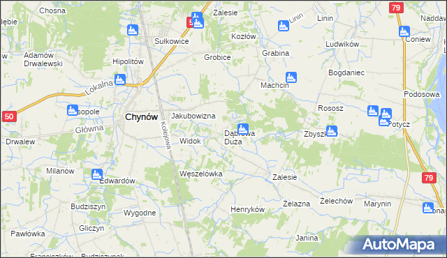 mapa Dąbrowa Duża gmina Chynów, Dąbrowa Duża gmina Chynów na mapie Targeo