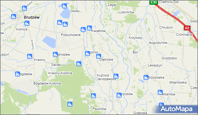 mapa Dąbrowa gmina Brudzew, Dąbrowa gmina Brudzew na mapie Targeo