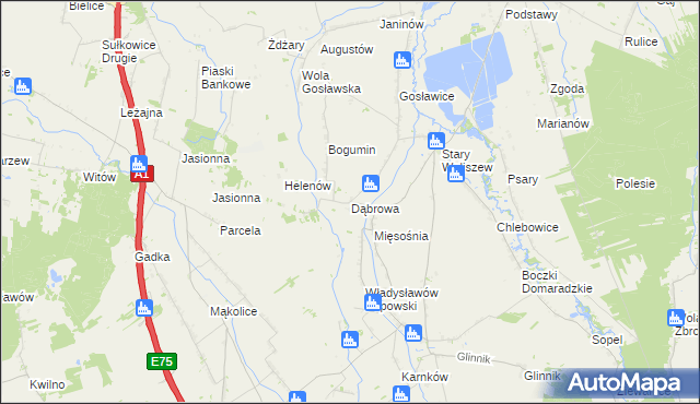 mapa Dąbrowa gmina Głowno, Dąbrowa gmina Głowno na mapie Targeo