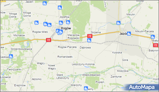 mapa Dąbrowa gmina Jeżów, Dąbrowa gmina Jeżów na mapie Targeo