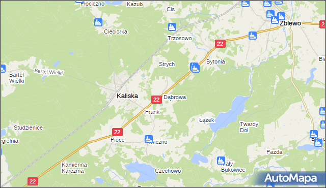 mapa Dąbrowa gmina Kaliska, Dąbrowa gmina Kaliska na mapie Targeo