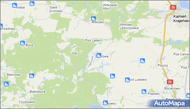 mapa Dąbrowa gmina Kamień Krajeński, Dąbrowa gmina Kamień Krajeński na mapie Targeo