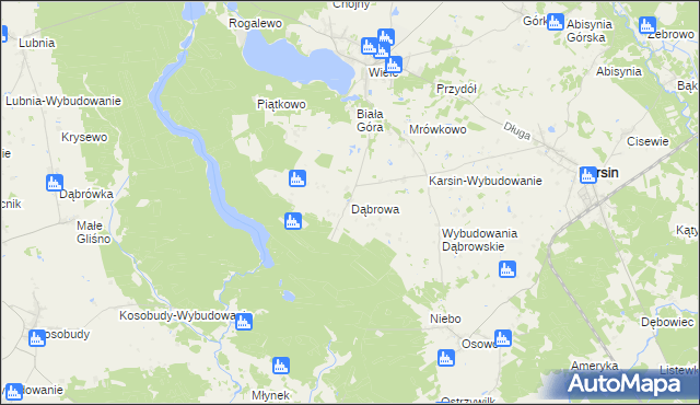 mapa Dąbrowa gmina Karsin, Dąbrowa gmina Karsin na mapie Targeo