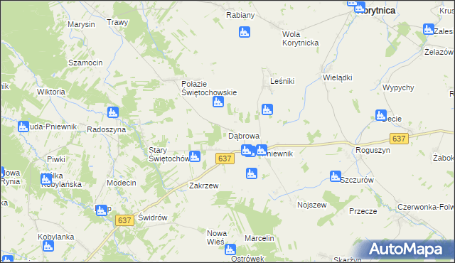 mapa Dąbrowa gmina Korytnica, Dąbrowa gmina Korytnica na mapie Targeo