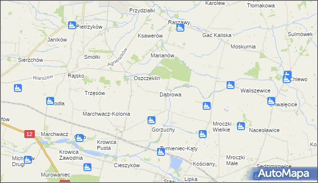 mapa Dąbrowa gmina Koźminek, Dąbrowa gmina Koźminek na mapie Targeo