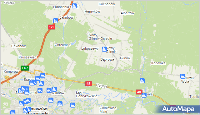 mapa Dąbrowa gmina Lubochnia, Dąbrowa gmina Lubochnia na mapie Targeo