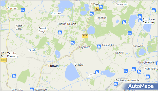 mapa Dąbrowa gmina Ludwin, Dąbrowa gmina Ludwin na mapie Targeo
