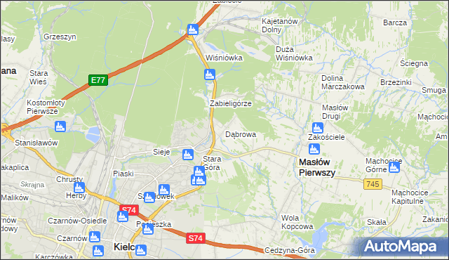 mapa Dąbrowa gmina Masłów, Dąbrowa gmina Masłów na mapie Targeo