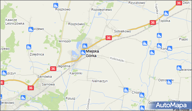 mapa Dąbrowa gmina Miejska Górka, Dąbrowa gmina Miejska Górka na mapie Targeo