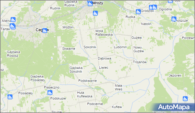 mapa Dąbrowa gmina Mrozy, Dąbrowa gmina Mrozy na mapie Targeo