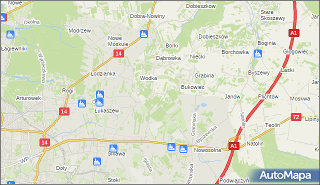 mapa Dąbrowa gmina Nowosolna, Dąbrowa gmina Nowosolna na mapie Targeo