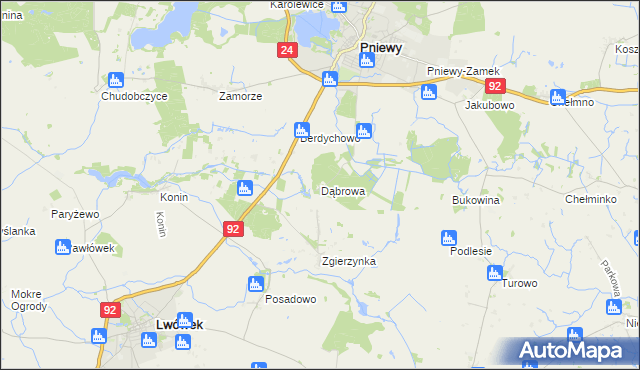 mapa Dąbrowa gmina Pniewy, Dąbrowa gmina Pniewy na mapie Targeo