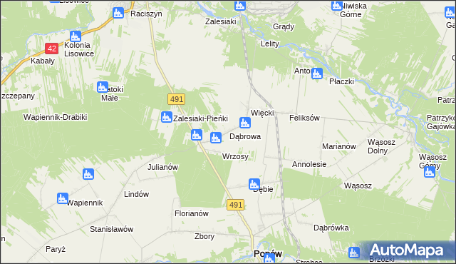 mapa Dąbrowa gmina Popów, Dąbrowa gmina Popów na mapie Targeo