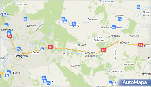 mapa Dąbrowa gmina Sokołów Podlaski, Dąbrowa gmina Sokołów Podlaski na mapie Targeo