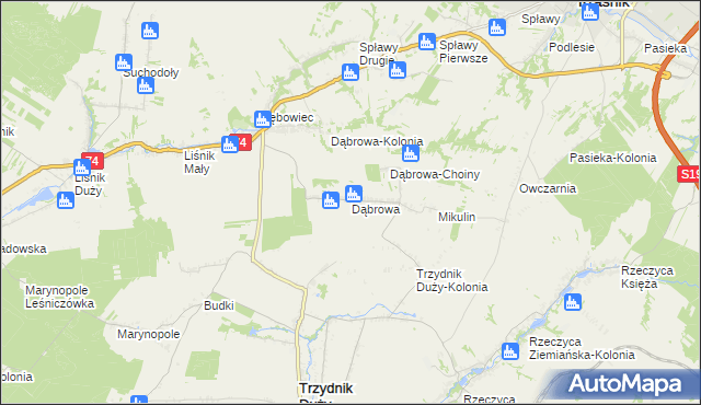 mapa Dąbrowa gmina Trzydnik Duży, Dąbrowa gmina Trzydnik Duży na mapie Targeo