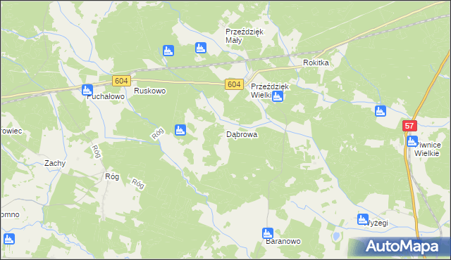 mapa Dąbrowa gmina Wielbark, Dąbrowa gmina Wielbark na mapie Targeo