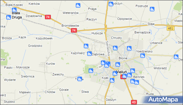 mapa Dąbrowa gmina Wieluń, Dąbrowa gmina Wieluń na mapie Targeo