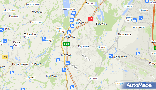 mapa Dąbrowa gmina Żukowo, Dąbrowa gmina Żukowo na mapie Targeo