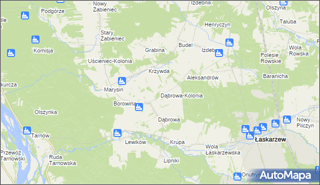 mapa Dąbrowa-Kolonia gmina Łaskarzew, Dąbrowa-Kolonia gmina Łaskarzew na mapie Targeo