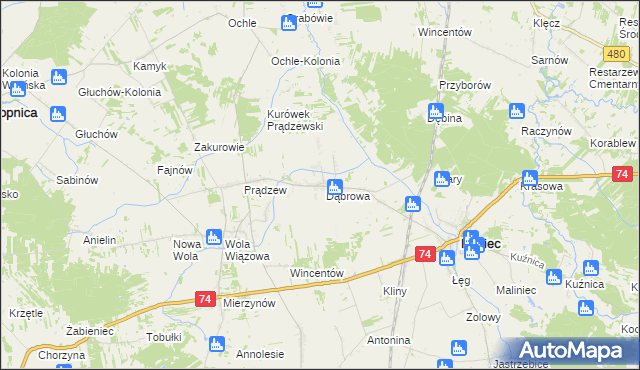 mapa Dąbrowa Rusiecka, Dąbrowa Rusiecka na mapie Targeo