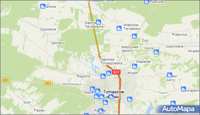 mapa Dąbrowa Tomaszowska, Dąbrowa Tomaszowska na mapie Targeo