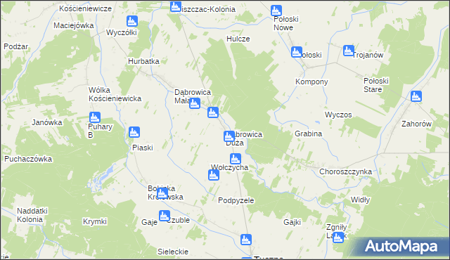 mapa Dąbrowica Duża gmina Tuczna, Dąbrowica Duża gmina Tuczna na mapie Targeo