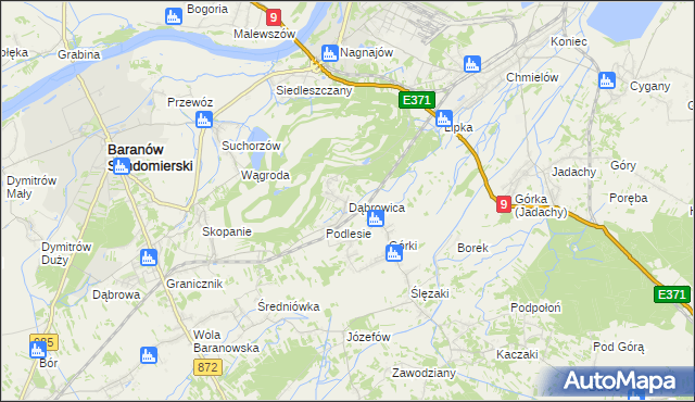 mapa Dąbrowica gmina Baranów Sandomierski, Dąbrowica gmina Baranów Sandomierski na mapie Targeo