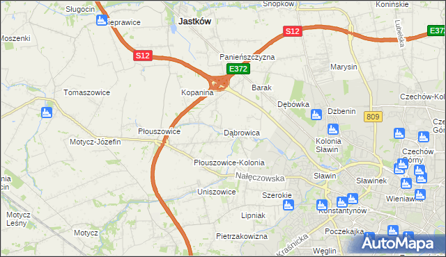 mapa Dąbrowica gmina Jastków, Dąbrowica gmina Jastków na mapie Targeo