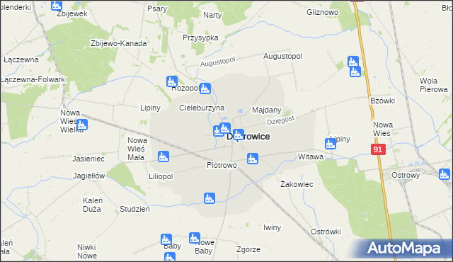 mapa Dąbrowice powiat kutnowski, Dąbrowice powiat kutnowski na mapie Targeo