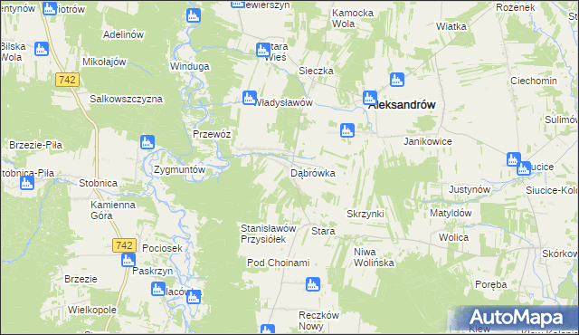 mapa Dąbrówka gmina Aleksandrów, Dąbrówka gmina Aleksandrów na mapie Targeo