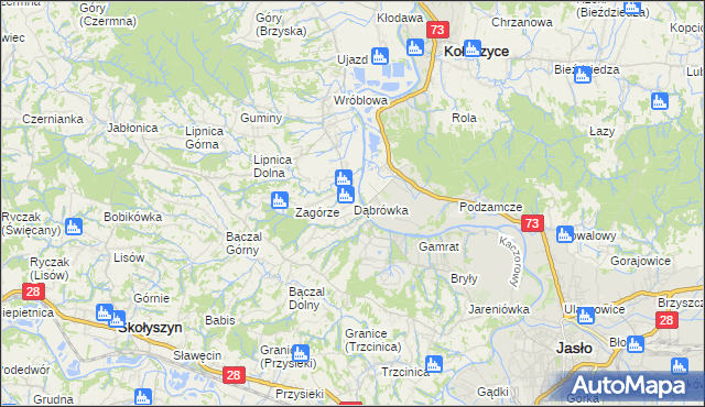 mapa Dąbrówka gmina Brzyska, Dąbrówka gmina Brzyska na mapie Targeo