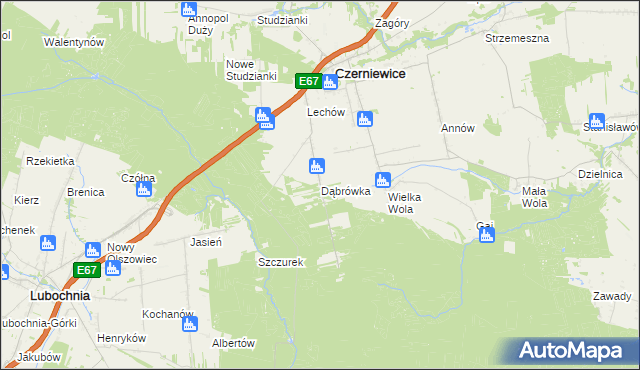 mapa Dąbrówka gmina Czerniewice, Dąbrówka gmina Czerniewice na mapie Targeo