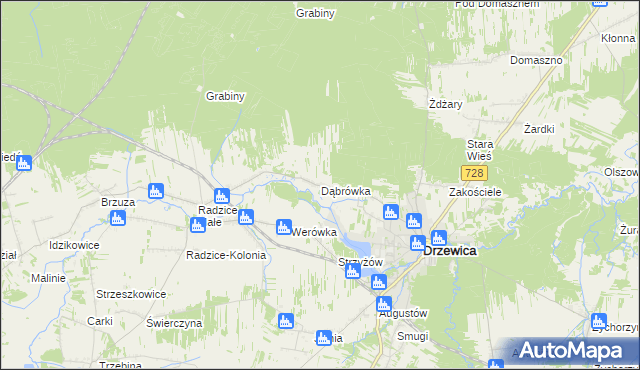 mapa Dąbrówka gmina Drzewica, Dąbrówka gmina Drzewica na mapie Targeo