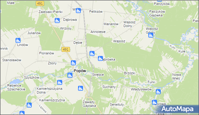 mapa Dąbrówka gmina Popów, Dąbrówka gmina Popów na mapie Targeo