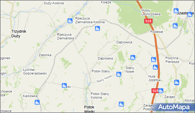 mapa Dąbrówka gmina Potok Wielki, Dąbrówka gmina Potok Wielki na mapie Targeo