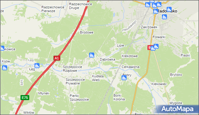 mapa Dąbrówka gmina Radomsko, Dąbrówka gmina Radomsko na mapie Targeo