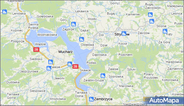 mapa Dąbrówka gmina Stryszów, Dąbrówka gmina Stryszów na mapie Targeo