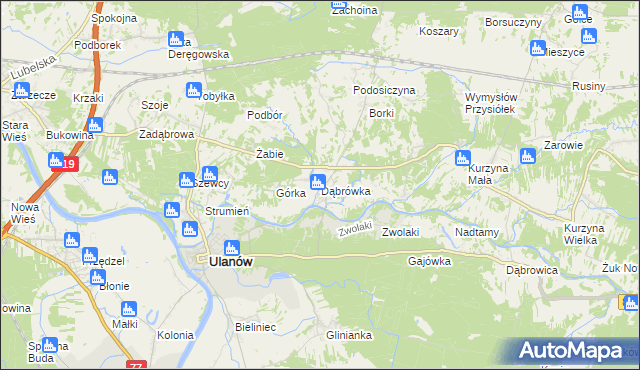 mapa Dąbrówka gmina Ulanów, Dąbrówka gmina Ulanów na mapie Targeo